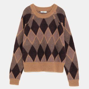 ZARA Textured Argyle Sweater